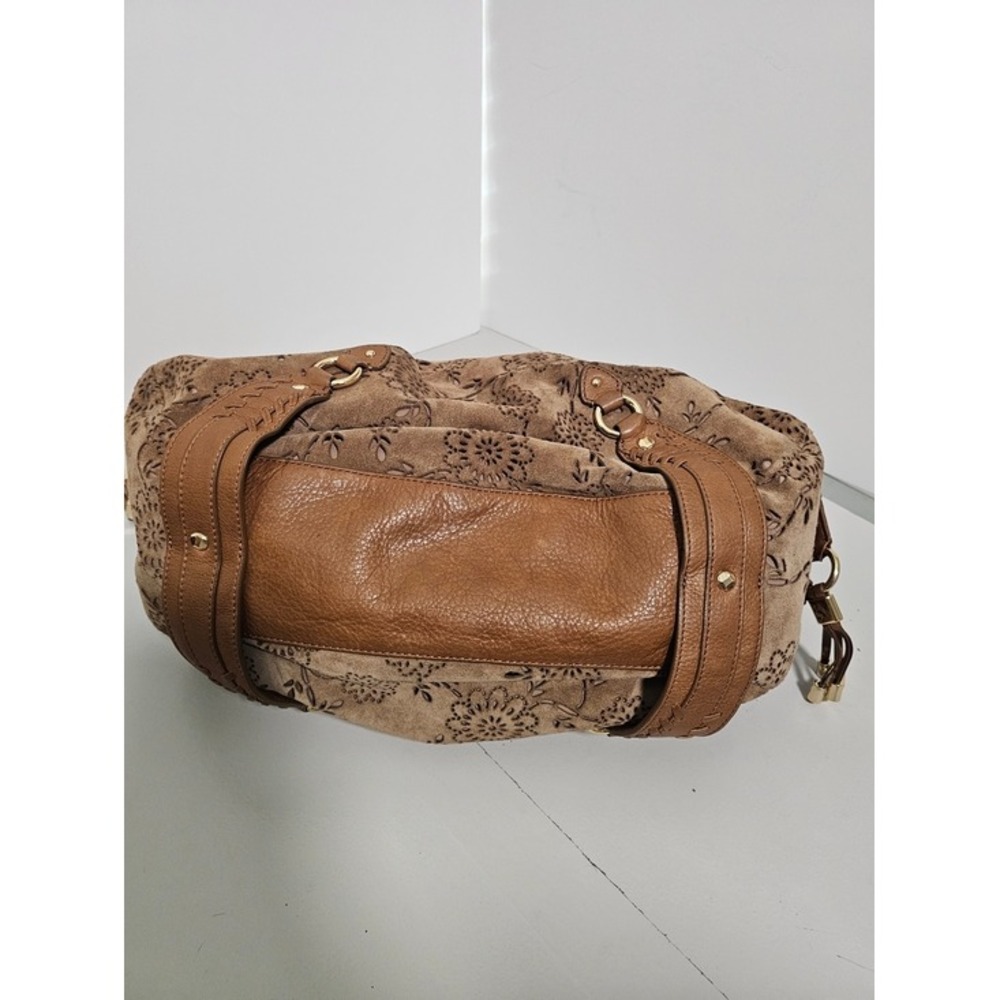 Cole Haan Brown Floral Embossed Suede Hobo Bag - Picture 7 of 14